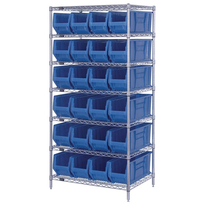 Quantum 7-Shelf Steel Storage Shelf Unit with 24 Bins, 36 x 24 x 74 Inches