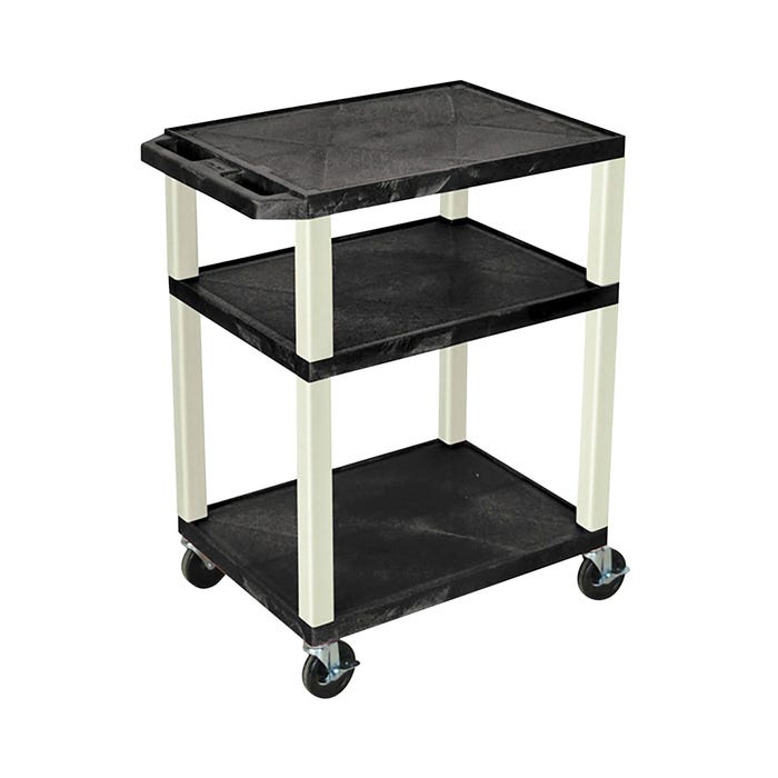 Luxor 3-Shelf Tuffy Cart Without Power, Black Shelves, Putty Legs, 24 x 18 x 34 Inches