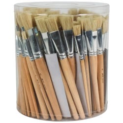 Image for Sax White Bristle Paint Brushes with Short Wooden Handles, Flat, Assorted Sizes, Set of 144 from School Specialty