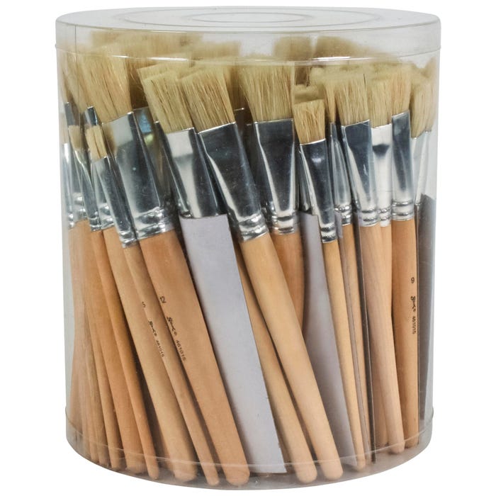 Sax White Bristle Wooden Paint Brushes, Flat Type, Short Handles, Assorted Sizes, Set of 144