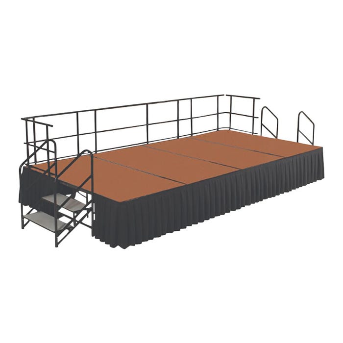 National Public Seating Portable Stage Package, Hardboard Surface, Black Shirred Pleat Skirting, 8 x 12 Feet