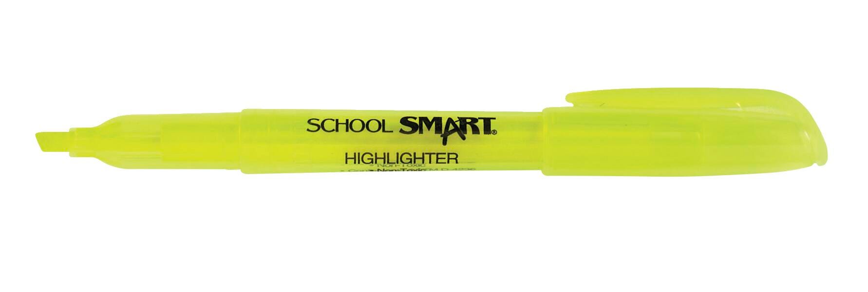 School Smart Pen Style Highlighters, Chisel Tip, Yellow, Pack of 12 1298146