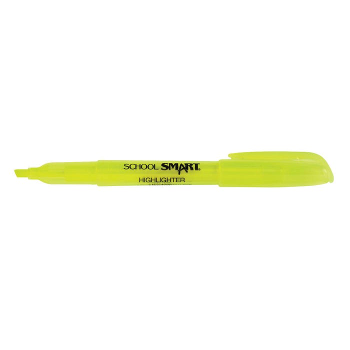 School Smart Pen Style Highlighters, Chisel Tip, Yellow, Pack of 20