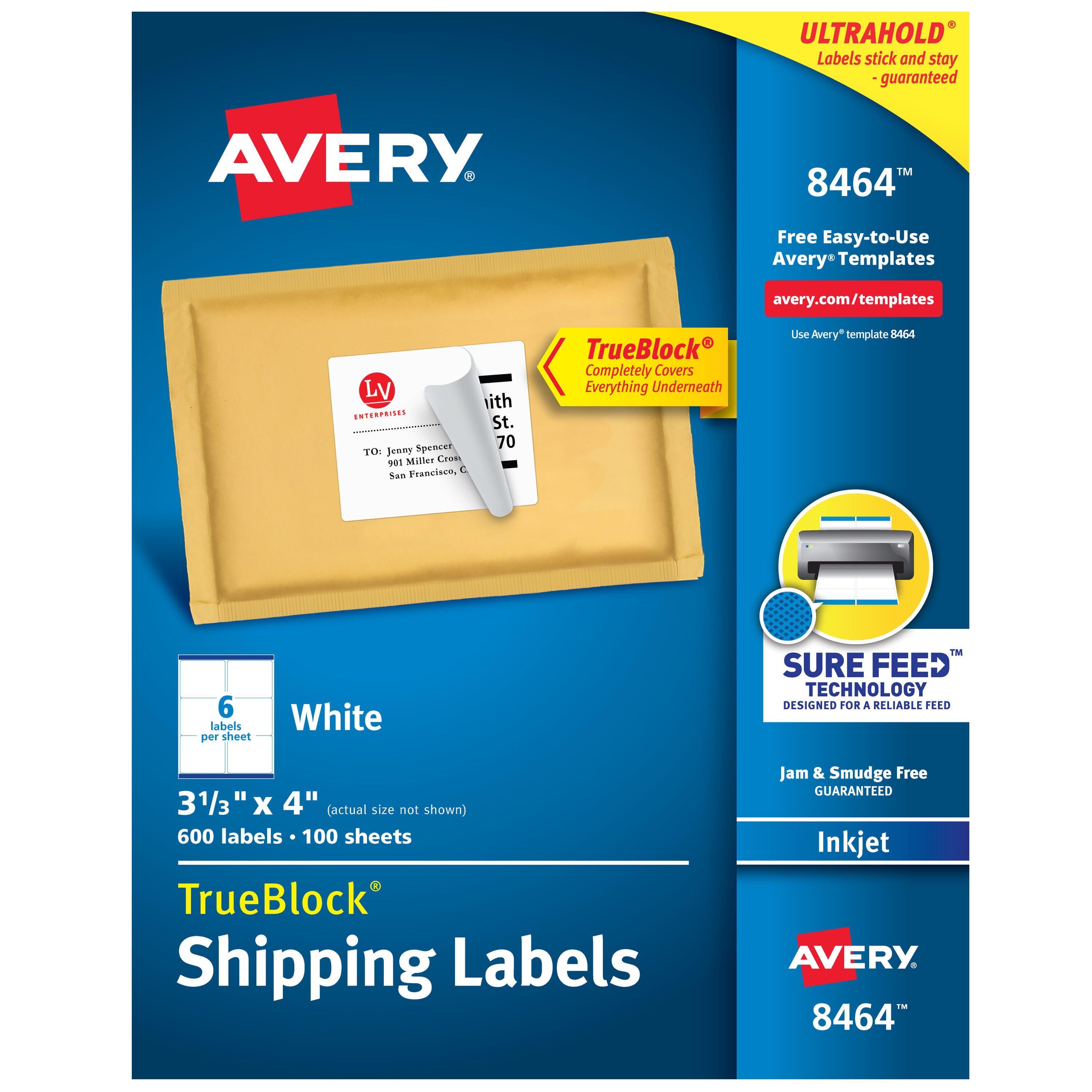 Image for Avery TrueBlock Shipping Labels, Inkjet, 3-1/3 x 4 Inches, White, Pack of 600 from School Specialty