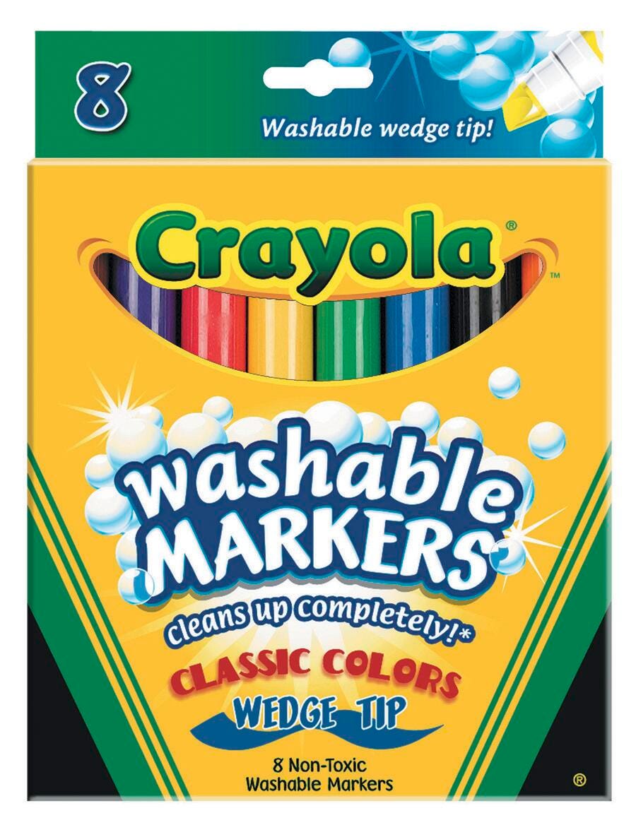 Crayola Ultra-Clean Washable Markers, Wedge Tip, Assorted Classic Colors, Set of 8 Item Number 008742