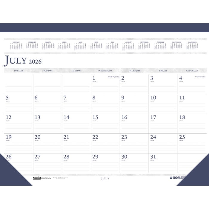 House of Doolittle Recycled Academic Desk Pad Calendar, 14 Months, July 2026 to August 2027, 22 x 17 Inches, Blue/Grey
