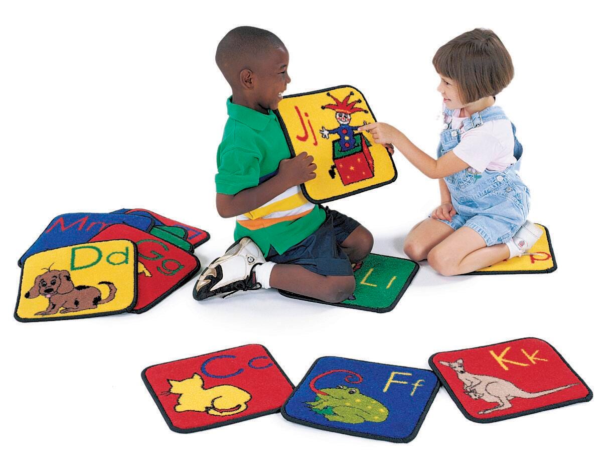 Carpets for Kids KID$Value PLUS ABC Phonics Seating Squares Carpet, 12 x 12 Inches, Set of 26, Multicolored 1324812