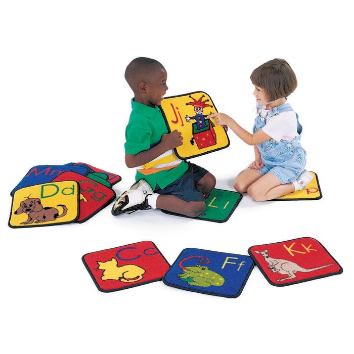 Carpets for Kids KID$Value PLUS ABC Phonics Seating Squares Carpet, 12 x 12 Inches, Set of 26, Multicolored