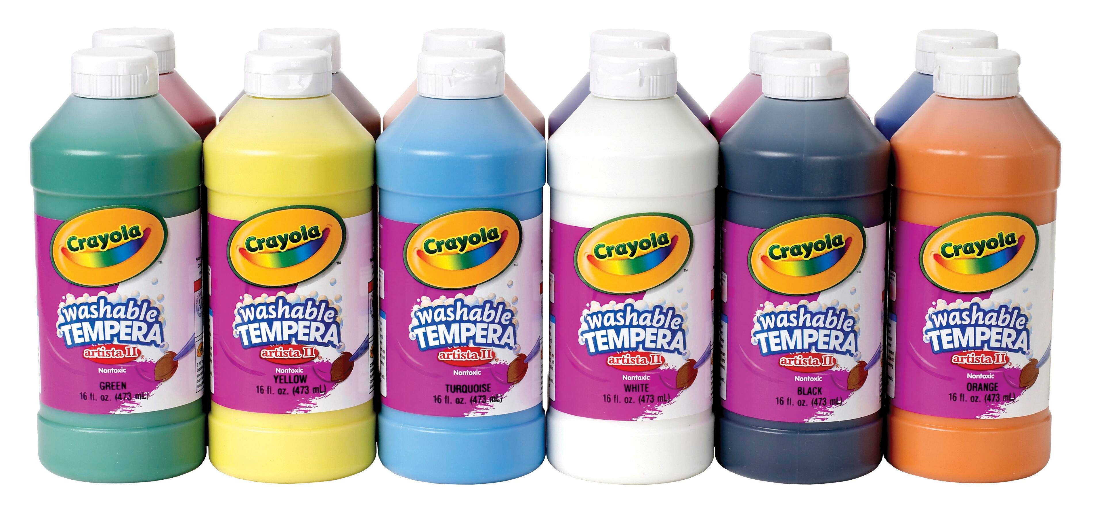 Crayola Artista II Washable Tempera Paints, 1 Pint Bottles, Assorted Colors, Set of 12 213989