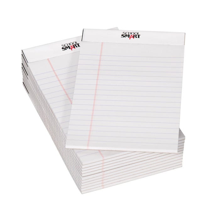 School Smart Junior Legal Pads, 5 x 8 Inches, 50 Sheets Each, White, Pack of 12