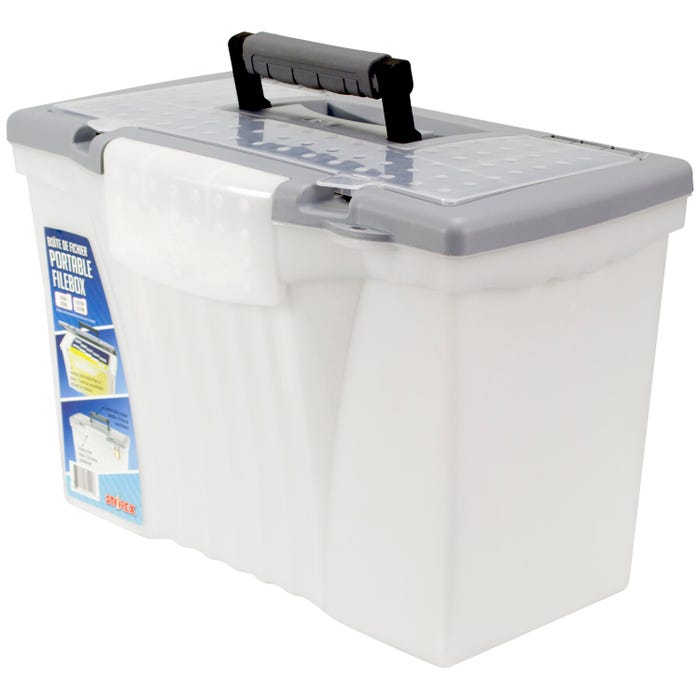 Storex File Storage Box with Organizer Lid, Letter/Legal, Clear/Gray