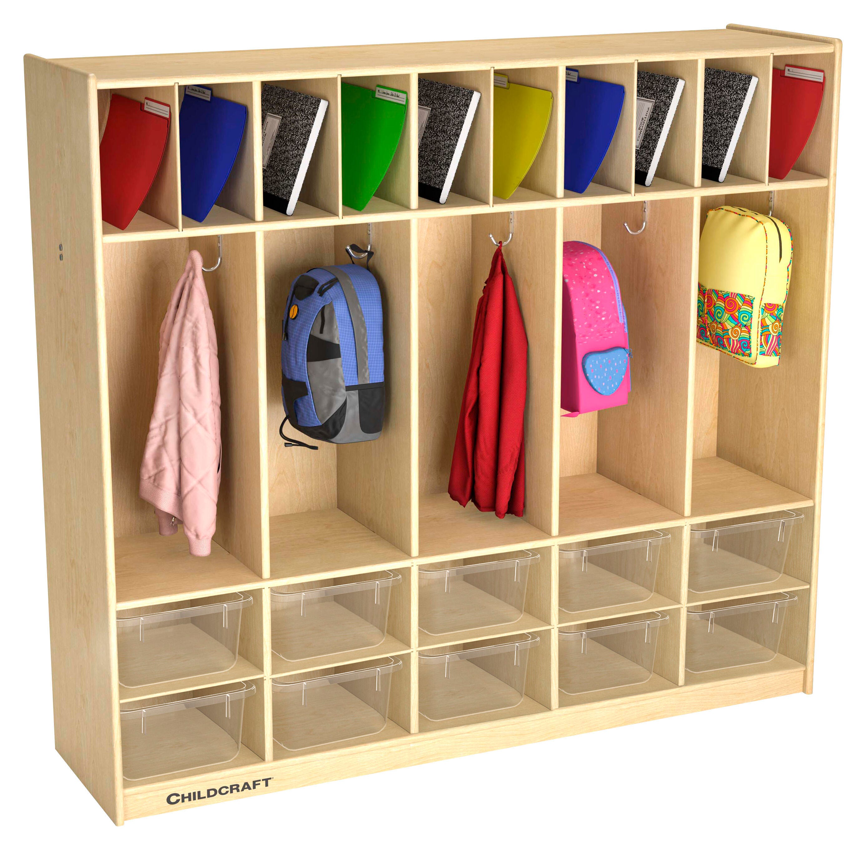 Image for Childcraft Double-Bin Coat Locker with 10 Clear Bins, 53-3/4 x 14-1/4 x 48 Inches from School Specialty