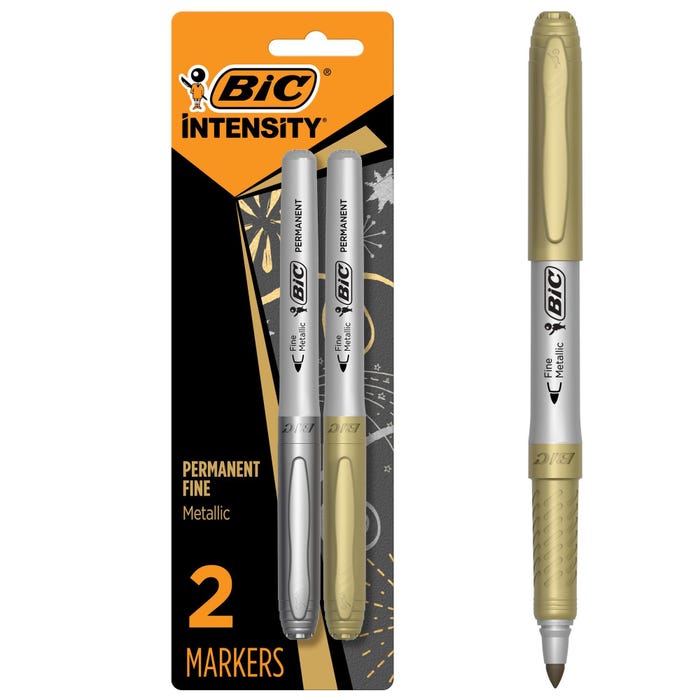 BIC Intensity Metallic Permanent Markers, Fine Tip, Gold and Silver, Set of 2