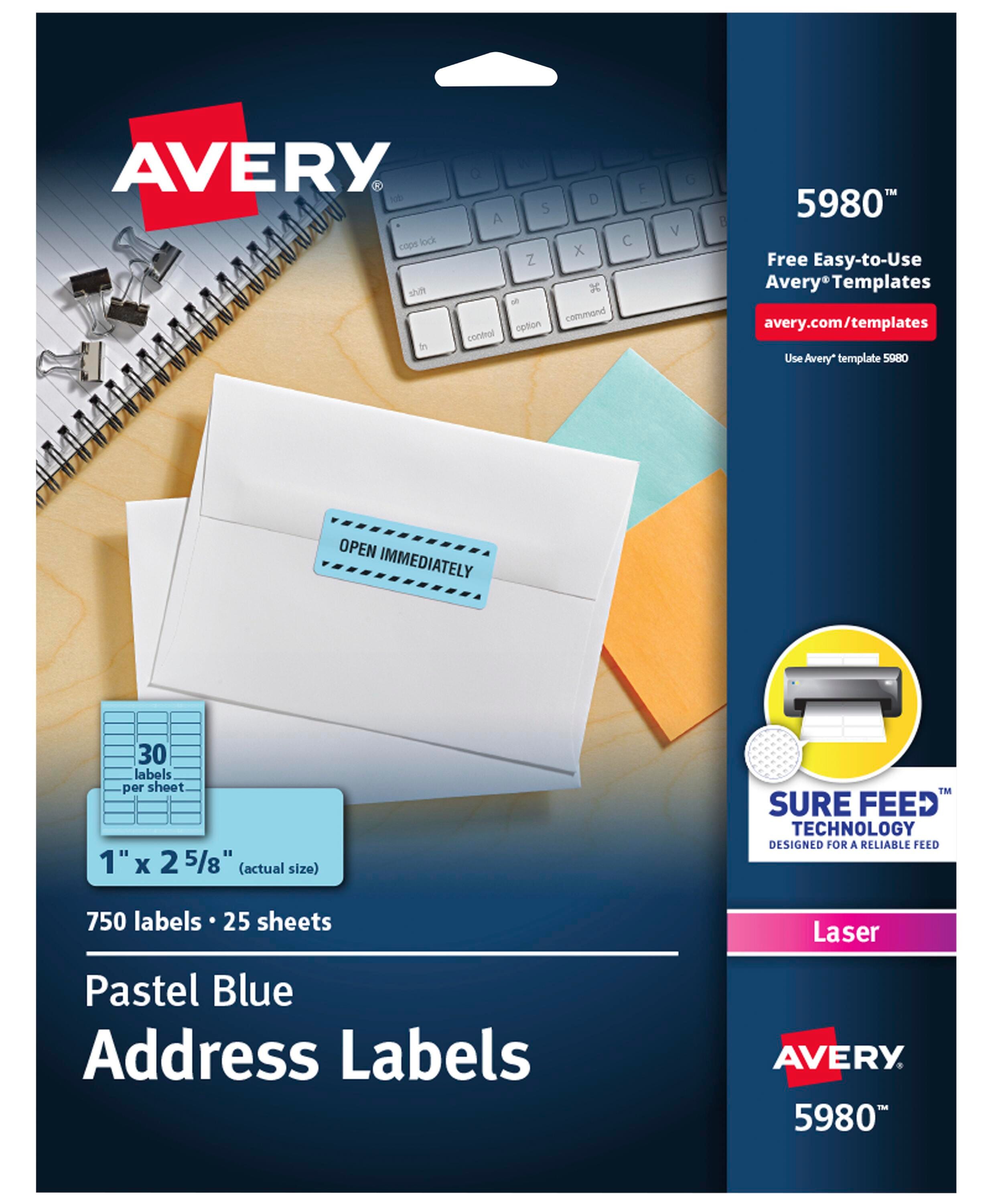 Avery Permanent Laser Labels, 1 x 2-5/8 Inches, Pastel Blue, Pack of 750 1054673