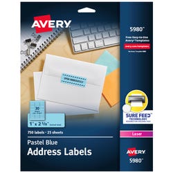 Image for Avery Permanent Laser Labels, 1 x 2-5/8 Inches, Pastel Blue, Pack of 750 from School Specialty