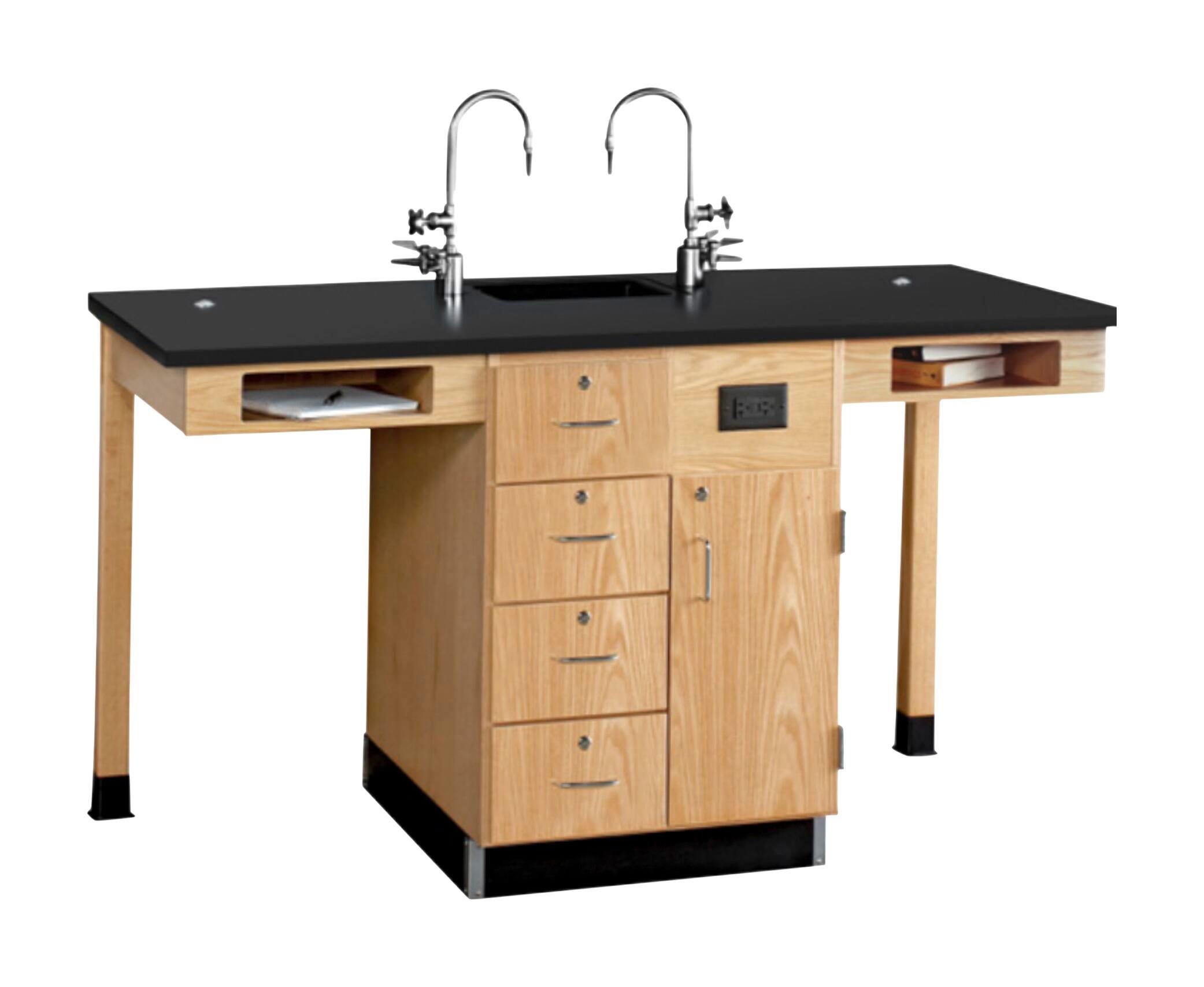 Image for Diversified Spaces Kinetic 2-Student Modular Island with Sink, 66 x 30 x 35-3/4 Inches, Oak/Hardwood, Phenolic Resin Top from School Specialty