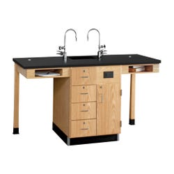 Diversified Spaces Kinetic 2-Student Modular Island with Sink, 66 x 30 x 35-3/4 Inches, Oak/Hardwood, Phenolic Resin Top