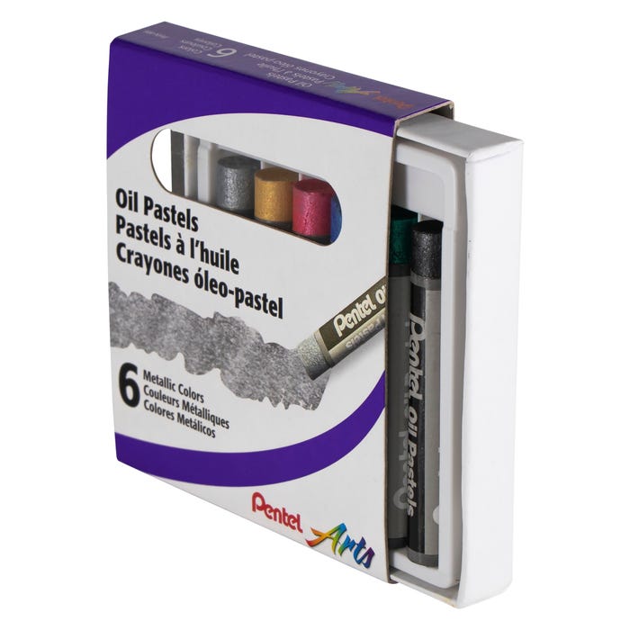 Pentel Arts Oil Pastels, Assorted Metallic Colors, Set of 6