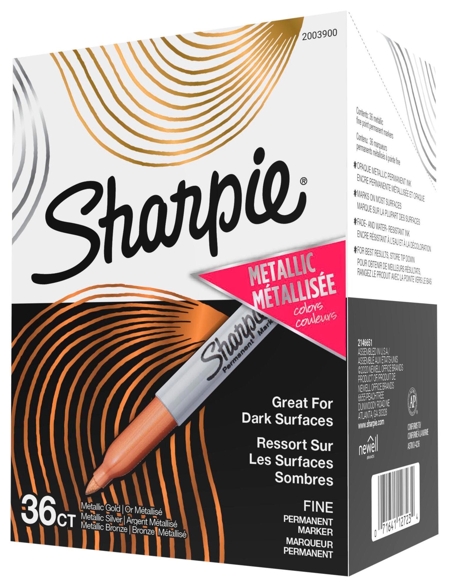 Sharpie Metallic Permanent Markers, Fine Point, Assorted Colors, Pack of 36 1597331