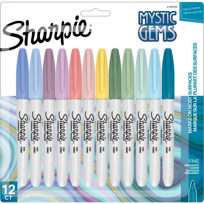 Sharpie Permanent Markers, Fine Point, Mystic Gem Colors, Pack of 12