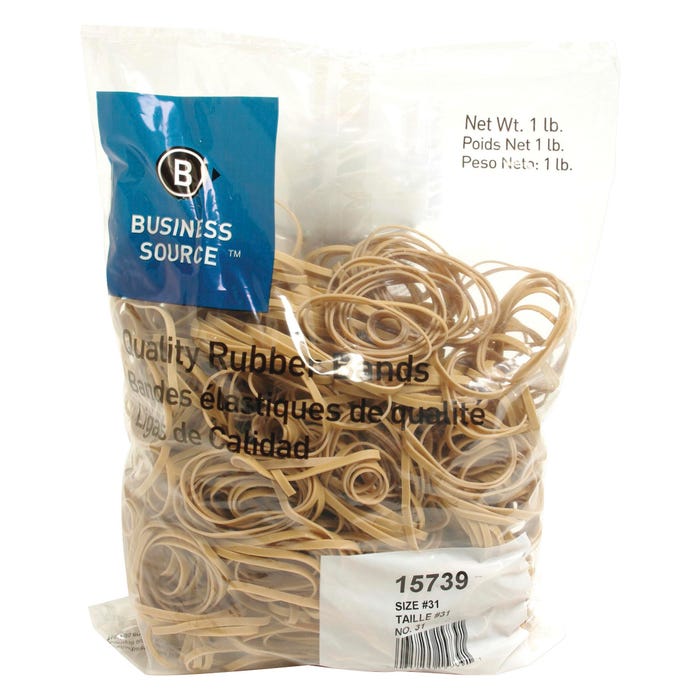 Business Source Rubber Bands, Size 31, 1 lb /BG, 2-1/2 x 1/8 Inches, Natural Crepe