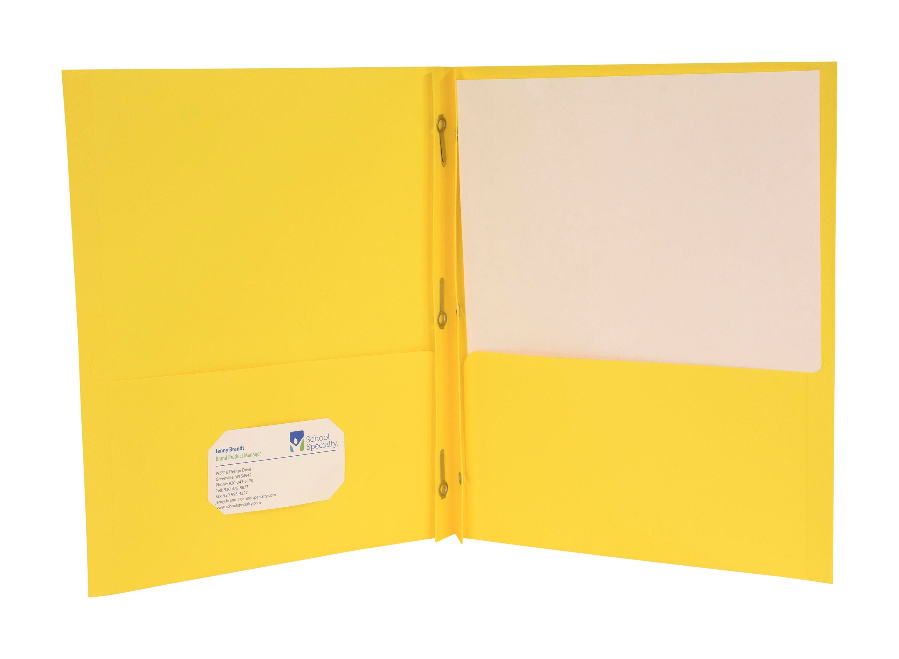 School Smart 2-Pocket Folders with Fasteners, Yellow, Pack of 25 084892
