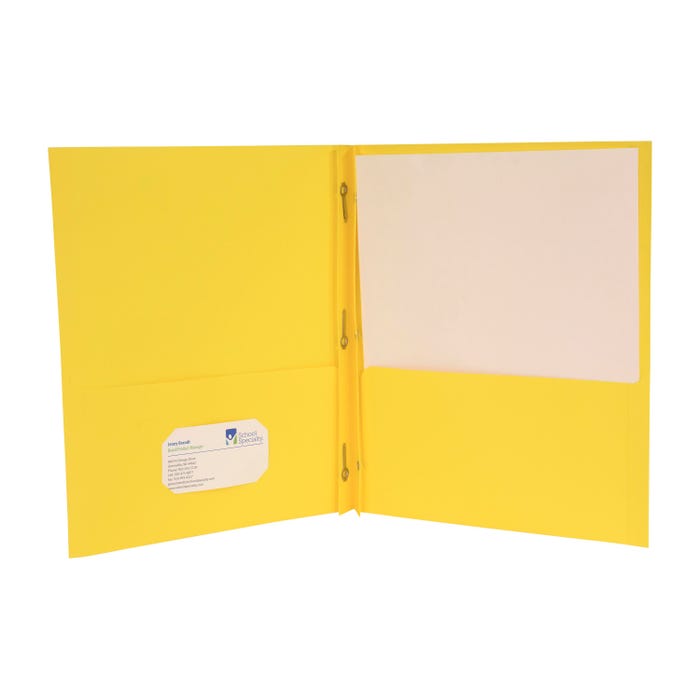 School Smart 2-Pocket Folders with Fasteners, Yellow, Pack of 25
