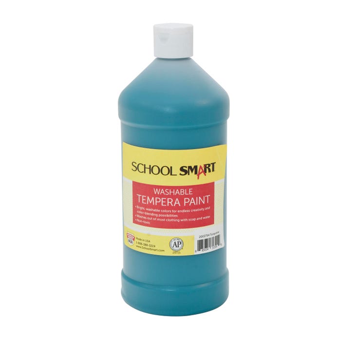 School Smart Washable Tempera Paint, Turquoise, 1 Quart Bottle