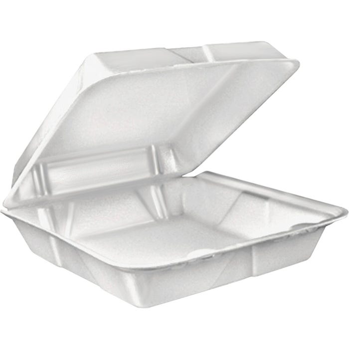 Dart Container Large Carryout Tray, 9 L x 9 W in, 1-Compartment, Foam, White, Pack of 200