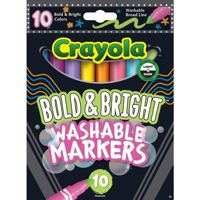 Crayola Bold & Bright Washable Markers, Broad Line, Assorted Colors, Pack of 10