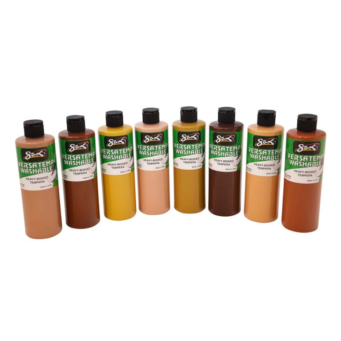 Sax Versatemp Washable Heavy-Bodied Tempera Paint, 1 Pint Bottles, Skin Tone Colors, Set of 8