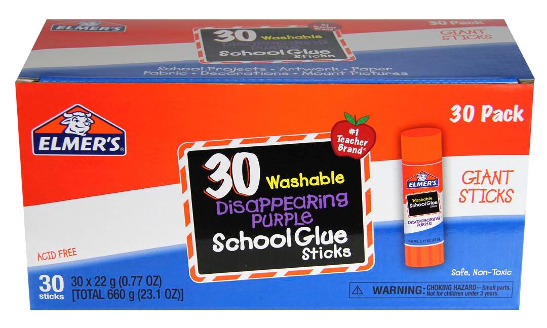 Elmer's School Glue Sticks, 0.77 Ounces, Disappearing Purple, Pack of 30 1535941