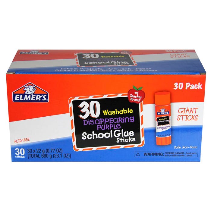 Elmer's School Glue Sticks, 0.77 Ounces, Disappearing Purple, Pack of 30
