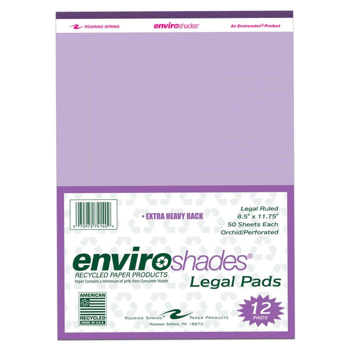 Enviroshades Legal Pads, 8-1/2 x 11 Inches, Orchid, 50 Sheets, Pack of 12