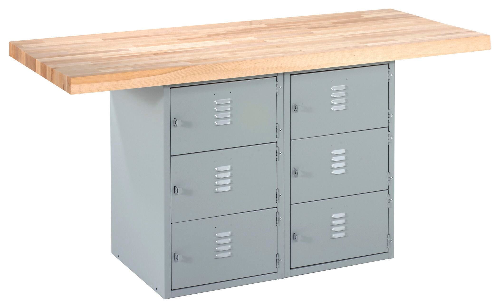 Diversified Woodcrafts 2 Station 6 Locker Workbench with 2 Vises 4000668