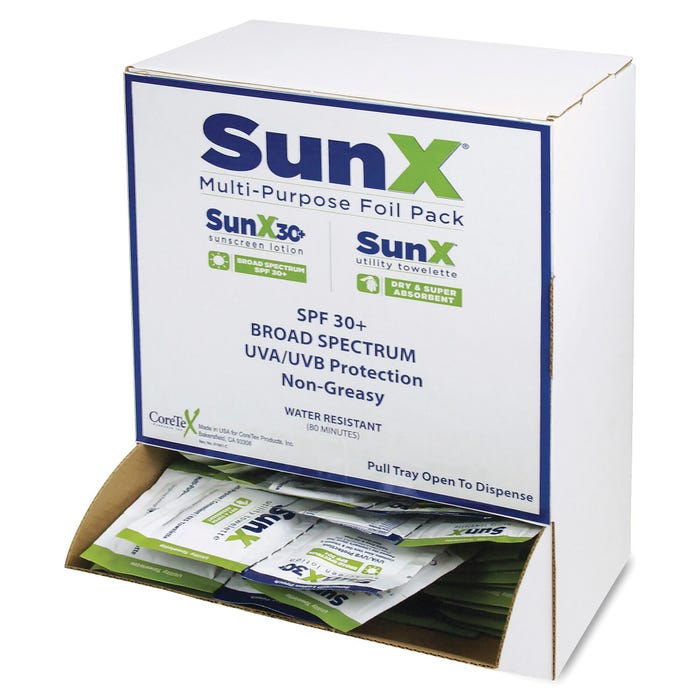Unimed SunX SPF30 Paba-Free Oil Free Water Resistant Sunscreen Towelette with Wall Mountable Dispenser, 50 Wipes