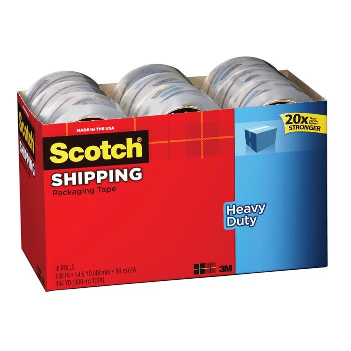 Scotch Heavy Duty Shipping Packaging Tape, 1.88 Inches x 54.6 Yards, Clear, Pack of 18
