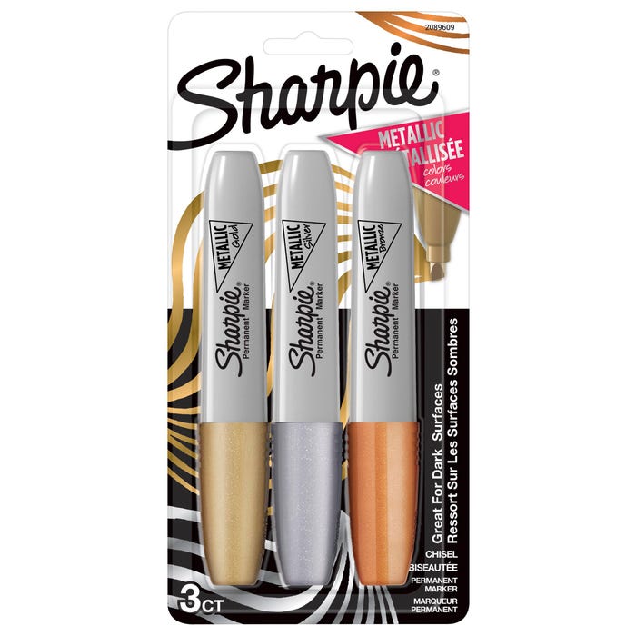 Sharpie Metallic Permanent Markers, Chisel Tip, Assorted Metallic Colors, Set of 3
