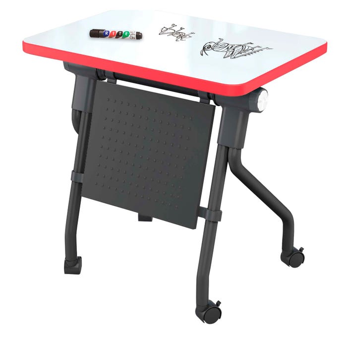 Classroom Select Tilt-N-Nest EZ Twist Foldable Desk With Modesty Panel, 28 x 20 Inch Markerboard Top, T-Mold Edge