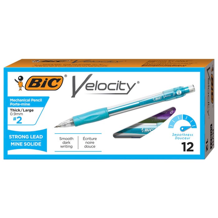 BIC Velocity Original Mechanical Pencils, 0.9 mm, Aqua, Pack of 12