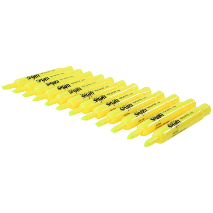 School Smart Tank Style Highlighters, Chisel Tip, Yellow, Pack of 12