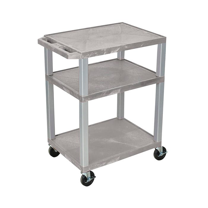 Luxor 3-Shelf Tuffy Cart Without Power, Gray Shelves, Nickel Legs, 24 x 18 x 34 Inches