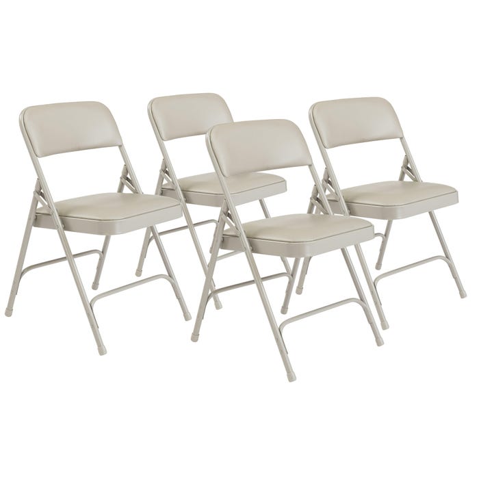 National Public Seating Premium Folding Chair, 1200 Series, 17-3/4 Inch Seat Height, Warm Gray Fabric, Gray Frame, Set of 4