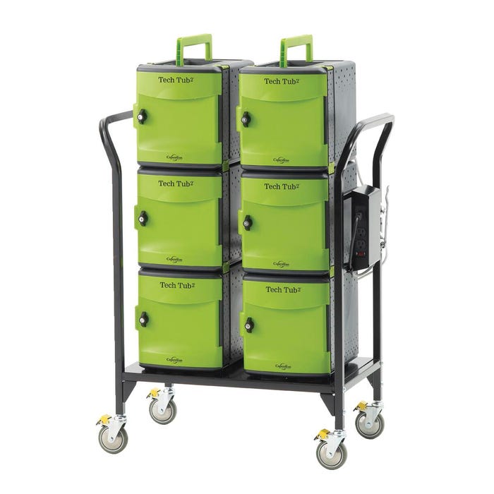 Copernicus Tech Tub2 Modular Cart with Syncing USB Hub, Holds 32 Devices, 34 x 19 x 43 Inches, Black and Green
