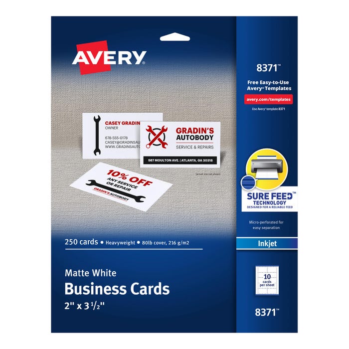 Avery Business Cards, 2 x 3-1/2 Inches, Inkjet Printable, Matte White, Pack of 250