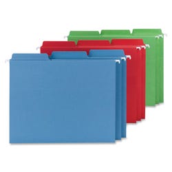 Smead FasTab Hanging File Folder, Letter Size, 1/3 Cut Tabs, Assorted Primary Colors, Set of 18