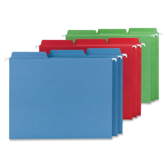 Smead FasTab Hanging File Folder, Letter Size, 1/3 Cut Tabs, Assorted Primary Colors, Set of 18