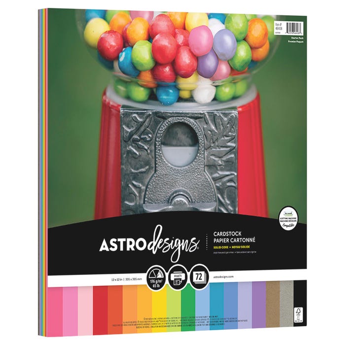 Astrodesigns Starter Kit Cardstock, 12 x 12 Inches, 65 lb/176 gsm, 18-Color Assortment, 72 Sheets