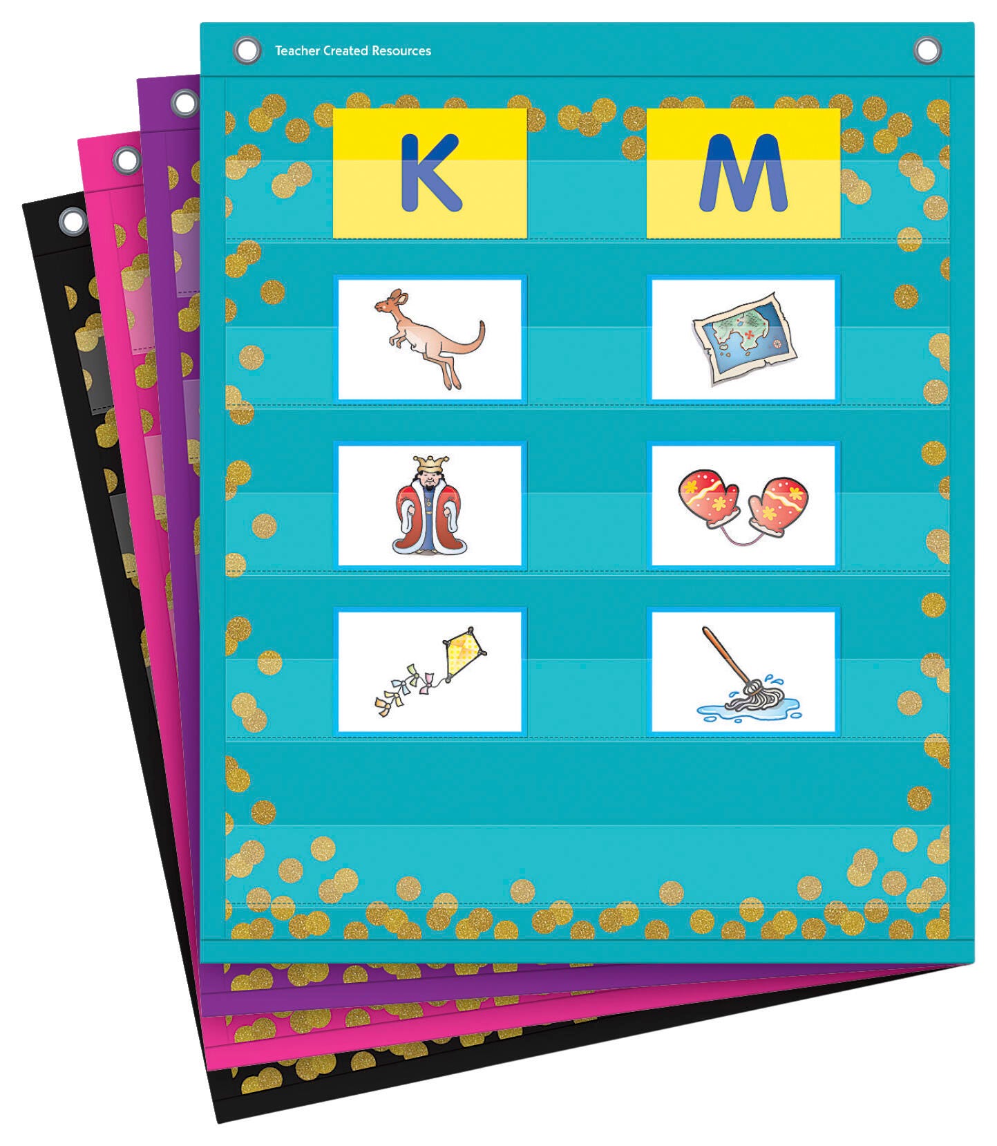 Teacher Created Resources Confetti Colorful Magnetic 4 Mini Pocket Charts, 14 x 17 Inches 2021022