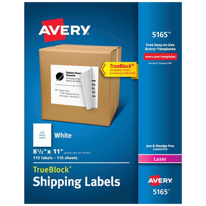 Avery TrueBlock Full Sheet Label, Laser, 8-1/2 x 11 Inches, White, Pack of 100